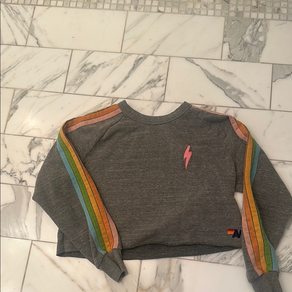 Aviator Nation Gray Sweatshirt with Rainbow Stripes